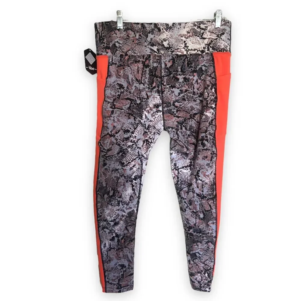 LuLaRoe Womens Leggings XL Rise Brave‎ Ankle Fitness Snakeskin Coral Stripe NEW - Picture 4 of 5